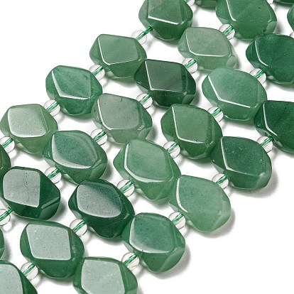 Natural Green Aventurine Beads Strands, with Seed Beads, Faceted Rectangle