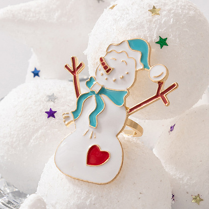 Charming Snowman Oil Ring & Blue Butterfly Bow Christmas Heart Ring Set