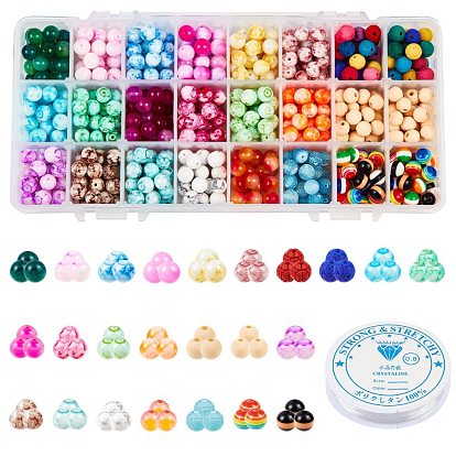 DIY Jewelry Kits, with Gemstone Beads, Spray Painted Glass Beads, Resin Beads, Unfinished Wood Beads and Elastic Crystal Thread