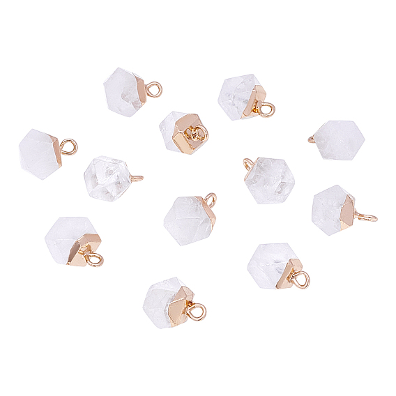 Natural Quartz Crystal Charms, with Top Golden Plated Iron Loops, Star Cut Round Beads