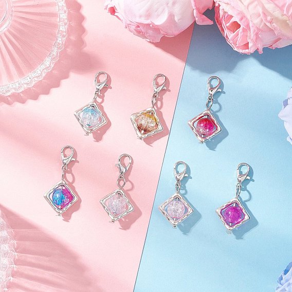 Подвесные украшения из прозрачного акрила и сплава с эффектом потрескивания, ромб, Сплав с застежками когтя омара