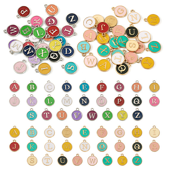 52 шт 2 стили подвески из сплава эмали, плоские круглые с письмом ~ г
