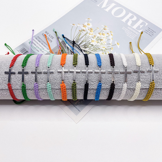 Сплав браслеты с поперечными связями для мужчин и женщин, с нейлоновым плетеным шнуром, платина