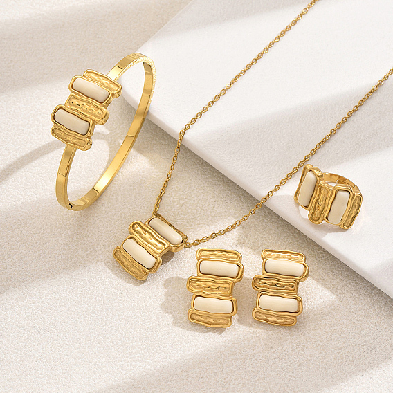 Прямоугольные браслеты из нержавеющей стали и пластика, серьги, ожерелья и кольца для женщин