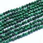 Natural Malachite Beads Strands, Faceted, Round