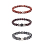 3Pcs 3 Style Natural & Synthetic Mixed Stone Round Beaded Stretch Bracelets Set, Crystal Rhinestone Crown & Plastic Pearl Bracelets for Women