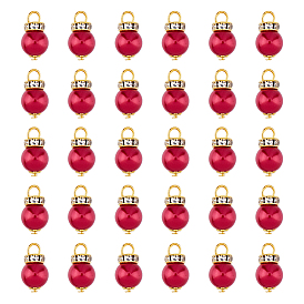 80Подвески из стеклянного жемчуга, с золотыми латунными стразами и железными петлями, круглые подвески