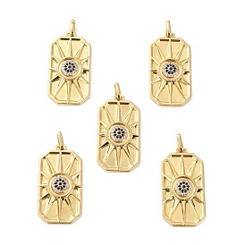 Brass Micro Pave Cubic Zirconia Pendants, Long-Lasting Plated, Cadmium Free & Lead Free, Rectangle with Sun