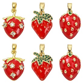 6шт 3 стили латунные эмалевые подвески, со стразами, клубничное очарование, золотые