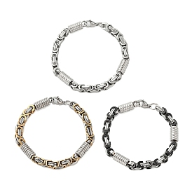 Grooved Column 304 Stainless Steel Byzantine Chain Bracelets for Men