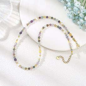 Collares con cuentas de fluorita natural facetada y perlas., redondos y ovalados