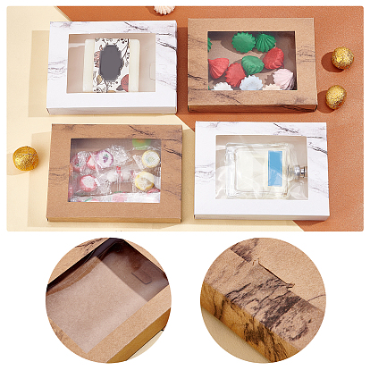 PandaHall Elite 12Pcs 2 Colors Foldable Creative Kraft Paper Box, Paper Gift Box, with Clear Window, Rectangle