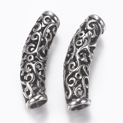 304 Stainless Steel Hollow Tube Beads, Curved, Large Hole Beads