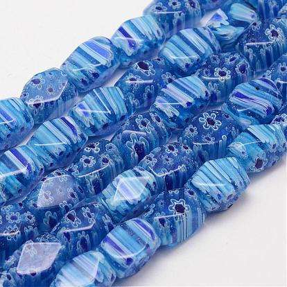 Handmade Millefiori Glass Bead Strands, Faceted, Cuboid