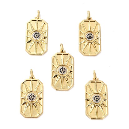Brass Micro Pave Cubic Zirconia Pendants, Long-Lasting Plated, Cadmium Free & Lead Free, Rectangle with Sun