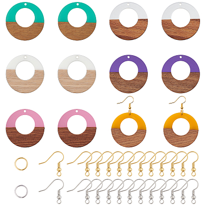DIY Dangle Earring Making Kits, with Resin & Wood Pendants, Brass Earring Hooks & Jump Rings, Ring