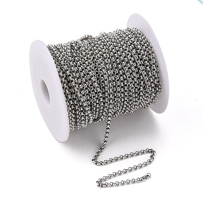 304 Stainless Steel Rolo Chains, Belcher Chain, Unwelded, with Spool, 3x1.2mm, about 82.02 Feet(25m)/roll