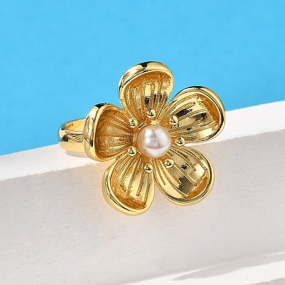 Цветочные латунные кольца для женщин, с абс пластмассовой имитационной жемчужиной, долговечный, без свинца и без кадмия