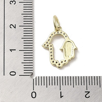 Brass Micro Pave Cubic Zirconia Pendants, with Enamel, with Jump Ring, Real 18K Gold Plated, Hamsa Hand/Hand of Miriam with Evil Eye