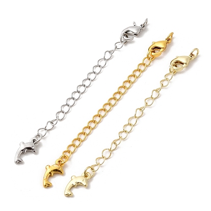 Латунный удлинитель цепи, с прелестями дельфинов и застежками-когтями омара