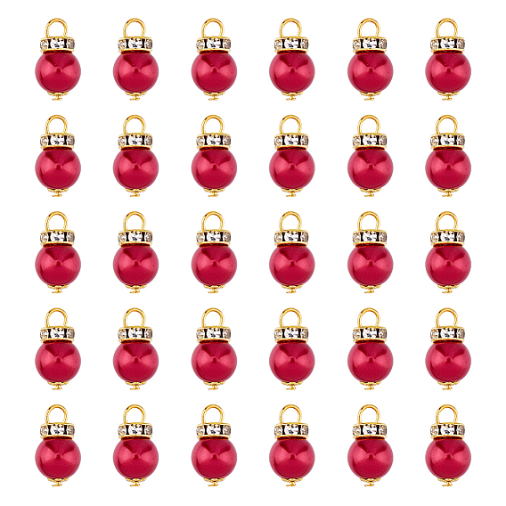 80Подвески из стеклянного жемчуга, с золотыми латунными стразами и железными петлями, круглые подвески