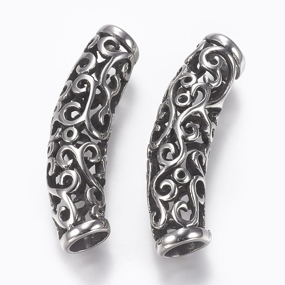 304 Stainless Steel Hollow Tube Beads, Curved, Large Hole Beads