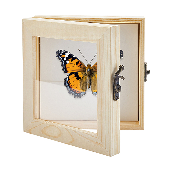 1 Vitrines de rangement en bois pour PC, avec serrure en fer, boîtes de présentation transparentes en acrylique, carrée, avec 1pc coussins à aiguilles en EVA