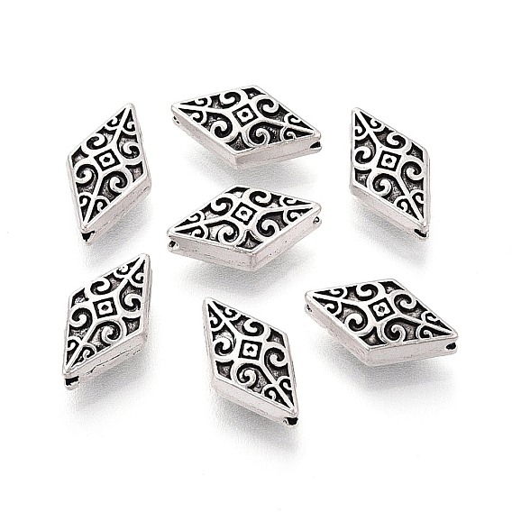 Текстурированные тибетские бусины из сплава, ромб