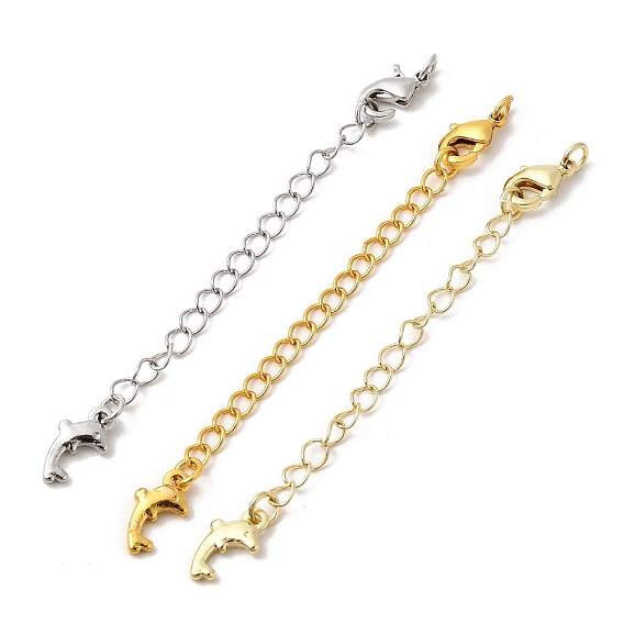 Латунный удлинитель цепи, с прелестями дельфинов и застежками-когтями омара