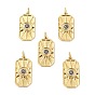 Brass Micro Pave Cubic Zirconia Pendants, Long-Lasting Plated, Cadmium Free & Lead Free, Rectangle with Sun