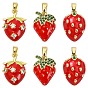 6шт 3 стили латунные эмалевые подвески, со стразами, клубничное очарование, золотые