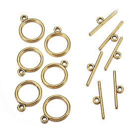 Tibetan Style Toggle Clasps, Lead Free and Cadmium Free, Rondelle, 15x2mm, Hole: 2mm