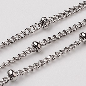 304 Stainless Steel Twisted Chains, Soldered, Satellite Chains, with Rondelle Beads, 2mm