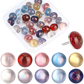 30 шт. 10 цвета железные канцелярские кнопки, полукруглый, с использованием смолы и золотой фольги