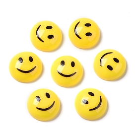 Opaque Resin Cabochons, Half Round with Smiling Face Print
