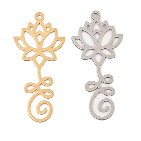 304 Stainless Steel Big Pendants, Laser Cut, Lotus Charm