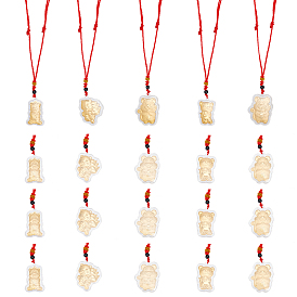 20 piezas 4 estilo chino zodíaco tigre juego de collares colgantes de lámina de oro para regalo de año nuevo, los collares de la bendición de la suerte del tigre con cordón rojo y carácter chino