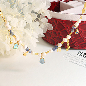 Style a variety of materials splicing heavy industry to create natural stone freshwater pearl necklace necklace clavicle chain jewelry