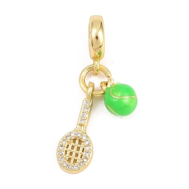 Подвески из латуни с микропаве, прозрачными кубическими циркониями, в европейском спортивном стиле., Подвески с большими отверстиями в виде теннисного мяча и мяча для лайм-бола, украшенные эмалью., долговечный, стойки покрытие, без свинца и без кадмия