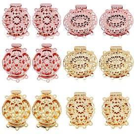 12 Sets 6 Style Brass Box Clasps, Multi-Strand Clasps, 3 & 4-Strands, 6 & 8 Holes, Long-Lasting Plated, Flower & Oval