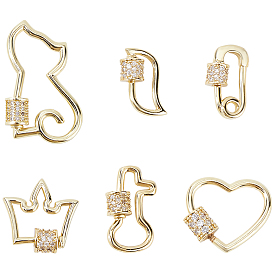 6 шт. 6 стили латунные микропаве прозрачные кубические цирконии с винтовым карабином и замком, для изготовления ожерелий, долговечный, разнообразные