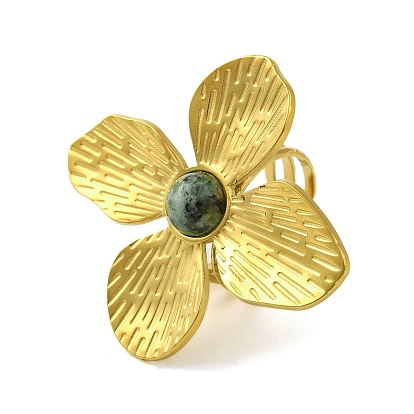 304 нержавеющая сталь с кольцом из натурального регалита/императорской яшмы/морской яшмы, цветок