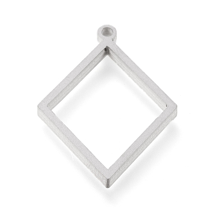 304 Stainless Steel Open Back Bezel Pendants, For DIY UV Resin, Epoxy Resin, Pressed Flower Jewelry, Rhombus