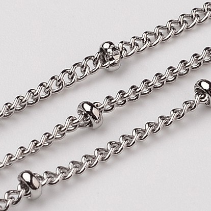 304 Stainless Steel Twisted Chains, Soldered, Satellite Chains, with Rondelle Beads, 2mm