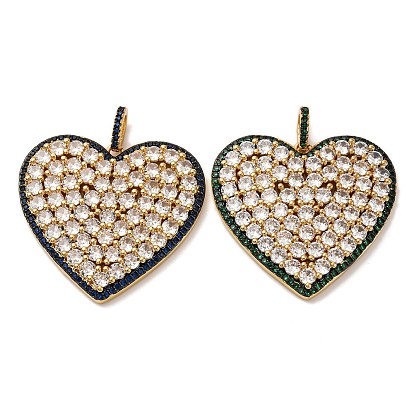 Латунные микро проложить кубического циркония подвески, сердце прелести, стойки покрытие, прочное покрытие, без кадмия и без свинца, реальный 18 k позолоченный
