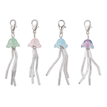 Подвесные украшения из стекла и медуз в технике лэмпворк, с карабин-лобстерами 