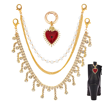 4 шт. железных цепочек для ремешков на ботинки со стразами и латунью и 2 шт. эмалевых подвесок для обуви в форме сердца, с пружинным кольцом из сплава