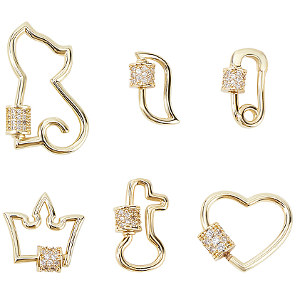 6 шт. 6 стили латунные микропаве прозрачные кубические цирконии с винтовым карабином и замком, для изготовления ожерелий, долговечный, разнообразные