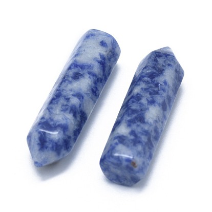 Natural Sodalite Pointed Beads, Healing Stones, Reiki Energy Balancing Meditation Therapy Wand, No Hole/Undrilled, For Wire Wrapped Pendant Making, Bullet