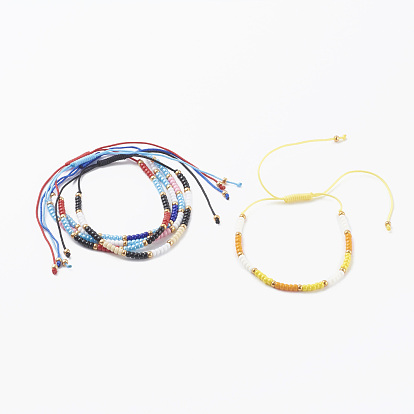 Adjustable Nylon Thread Braided Bead Bracelets, with Round Glass Seed Beads